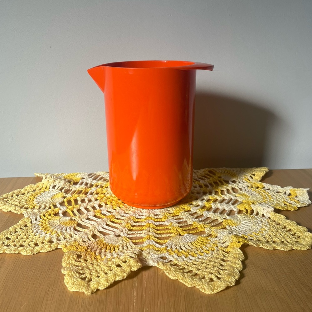 Vintage MCM Rosti Demark Bright Orange Melamine Pitcher Utensil Holder 1 L